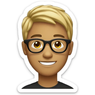 A light skin boy with short hair and light skin wearing small black-rimmed round glasses smiling sticker