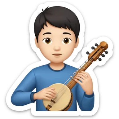 asian boy playing instrument sticker