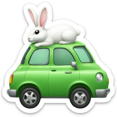 Green car with rabbit  sticker