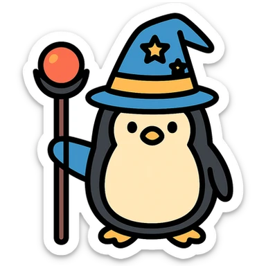 color outline icon of a penguin wizard sticker