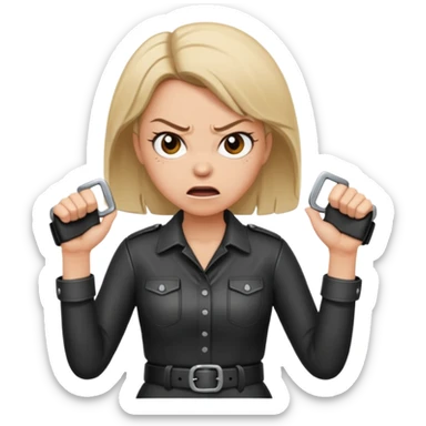 mom with a belt in her two hands and an angry expression on her face sticker