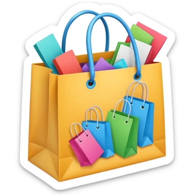 A shopping bag overflowing with products, lively and dynamic. sticker