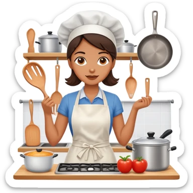 woman in kitchen cooking sticker