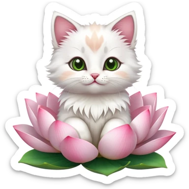 Kitten sitting on lotus flower sticker