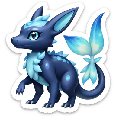 Shiny icy iridescent Pastel Nebulae Salandit-Meowstic-Umbreon-Fakémon-hybrid-creature (full body)  sticker