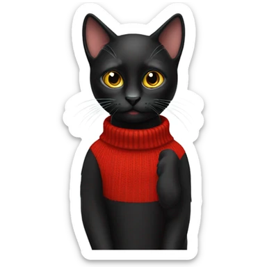 Black cat wearing a red jumper sticker