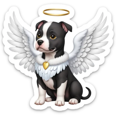 Black pitbull, wearing angel wings sticker