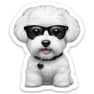 perro bichon maltés blanco con mujer piel blanca cabello negro largo y gafas sticker