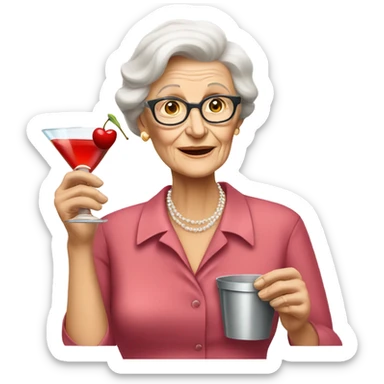 Old white lady wearing a cherry shirt and drinking a martini sticker