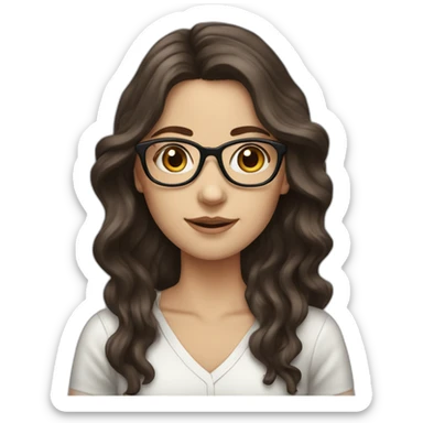 White Girl with wavy dark brown long hair and glasses sticker