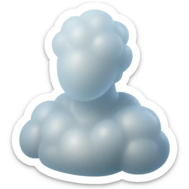 person made entirely of white fluffy convex clouds, shoulders up, front view, matte glass style, no background sticker