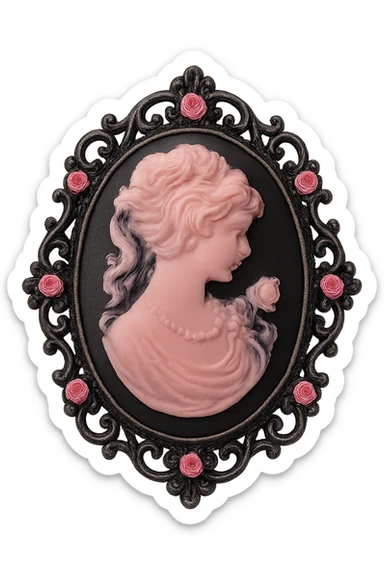 black and pink cameo brooch sticker