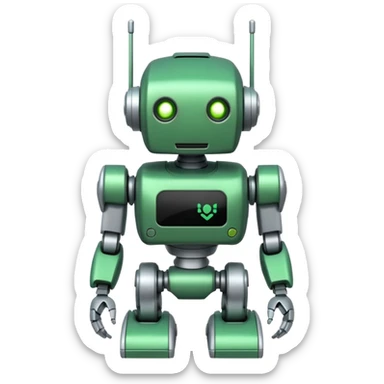 White and green painted robot, cybersecurity sticker
