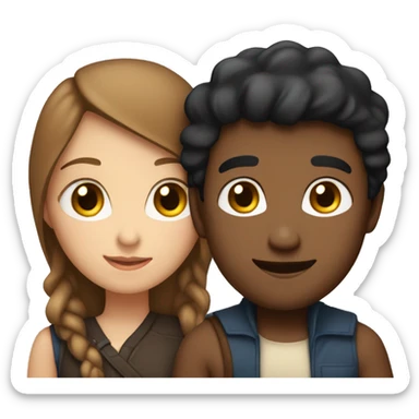 Couple embracing with arms around each other; white woman with blue eyes and brown hair, Indian man with black hair  sticker