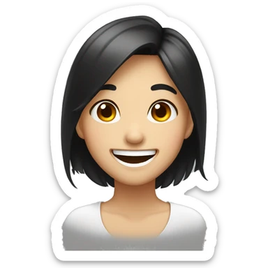 laughing but not funny, girl face, black hair, brown eyes, asian face, bright face color sticker