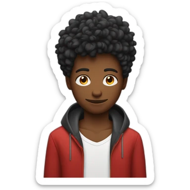 Un garçon avec des cheveux rouges, une mèche noire, un signe de pique sur sa joue et des yeux noirs. Il a l’air inexpressif sticker