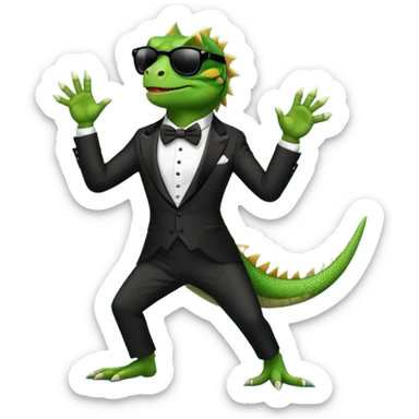 capitalist iguana in tuxedo and black sunglasses dancing sticker