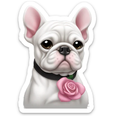 bouledogue ￼blanc et noir avec un noeud rose  sticker