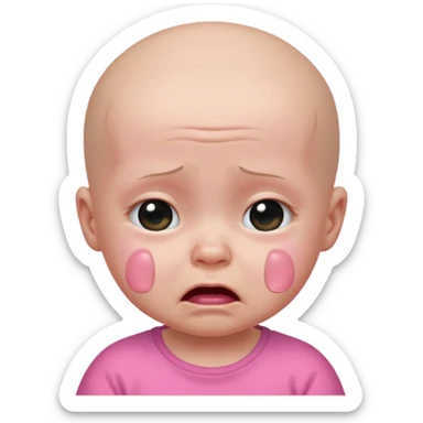 a portrait of crying baby , wearing pink clothes, no hair sticker