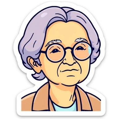 Old lady with John Lennon glasses sticker