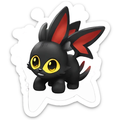 black Shiny Fionbri-Falvie-sparkle-sona with yellow eyes, red edgy markings full body fursona sticker