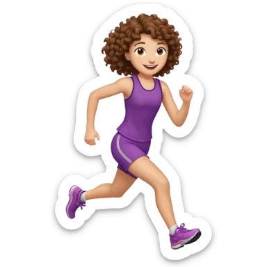 tail curly brown hair girl running sticker
