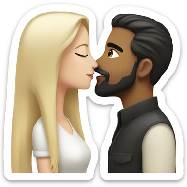 White skin Man with black hair and beard kissing white woman blonde long hair  sticker