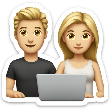 couple in laptop, boy blond hair, girl brown hair sticker