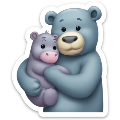 teddy bear hugging a baby hippo sticker