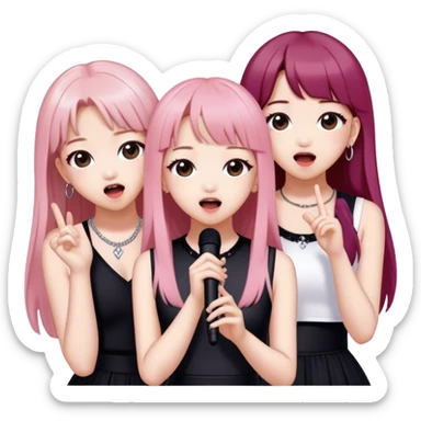 K-POP group BLACKPINK members Lisa, Jisoo, Rosie and Jennie sing sticker