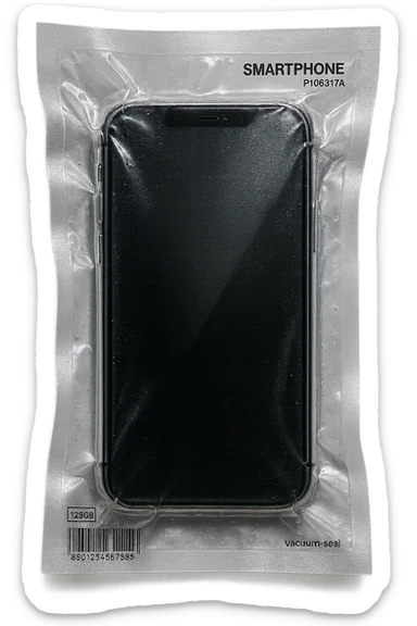 vacuum-sealed smartphone, tightly wrapped and reflective sticker