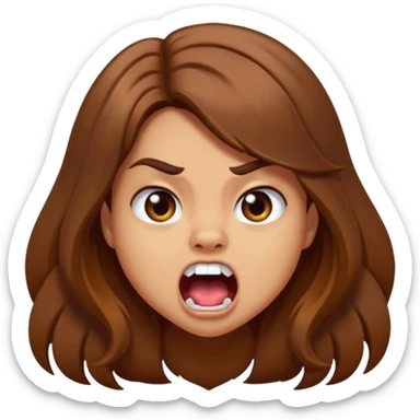 A girl growling like rawr silly vibes but make it an emoji not real human but long brown hair and more silly sticker
