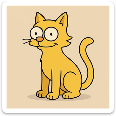 cat in the style of The Simpsons, standing, yellow fur, cartoonish, big eyes, simple background sticker