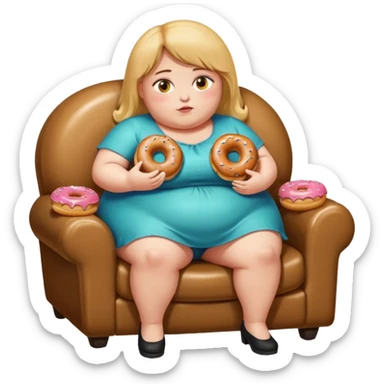 A really fat girl eating five donuts stacked in a chair she’s squished in sticker