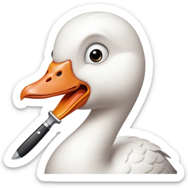 white goose with an angry expression holding a knife in its beak sticker
