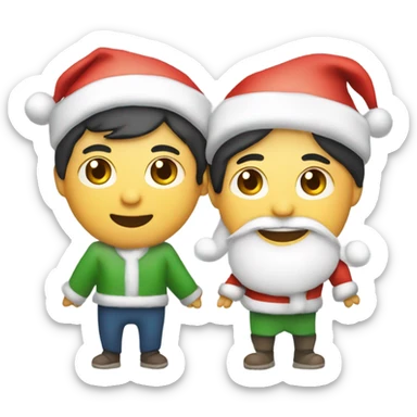Asian couple with Santa hats holding “Merry Christmas Mofos” sign sticker