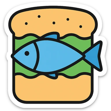 modern icon style sandwich with bread and fish, clean lines sticker