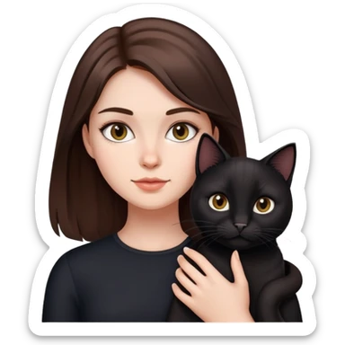 brunette haired girl with black cat sticker