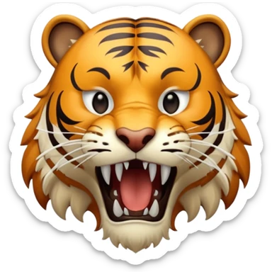 A stylized saber-toothed tiger, long curved white fangs, game-ready character. sticker