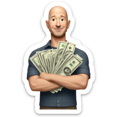 Jeff bezos with stack of cash in his hands sticker