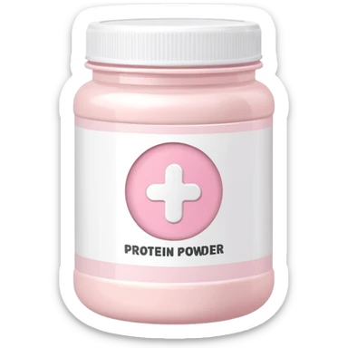 White protein powder jar with pastel pink label, clean design sticker
