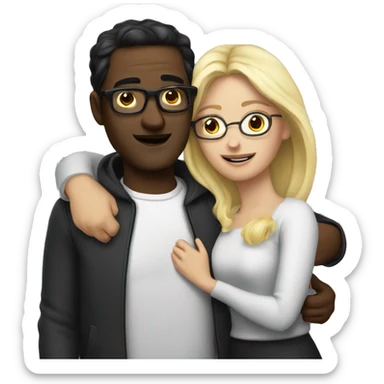 white men with dark hair and glasses hugs a blonde women sticker