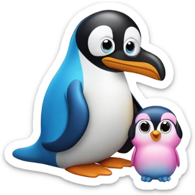 pinguin with dog in blue and pink colo sticker