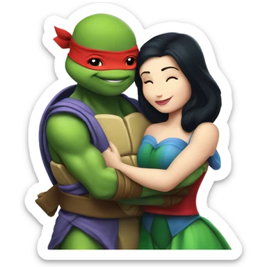 Raphael ninja turtle and Disney Snow White hugging sticker