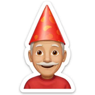 old man with warming smile, red shirt and birthday cone on his head sticker