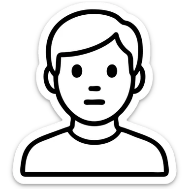 brown-haired man without beard or mustache, neutral face, black outline icon style sticker