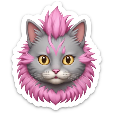 grey cat sitting with pink mohawk sticker