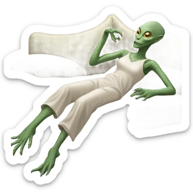 a Reptilian alien woman laying on the bed sticker