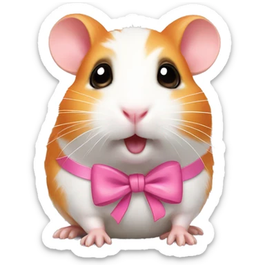 orange and white hamster with a pink bow on its right ear standing up making a cute face sticker
