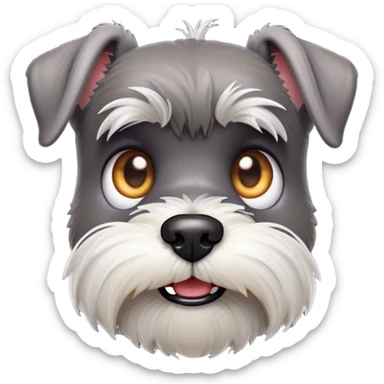 Cinematic Comical Miniature Schnauzer Portrait Emoji, Head tilted dramatically with a comically shocked expression and large, animated eyes, featuring a sharply defined salt-and-pepper fur with exaggerated, humorous eyebrows, simplified yet hilariously detailed, glowing with a bold, playful radiance, high shine, exuding a spirited and cheeky charm, styled with a soft glowing outline, capturing the essence of a Miniature Schnauzer that appears ready to dash into a burst of comic energy! sticker